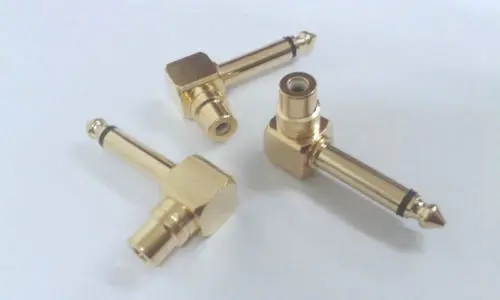 

1000pcs brass Right Angle 1/4" 6.3mm plug to RCA/Phono Female Adapter New