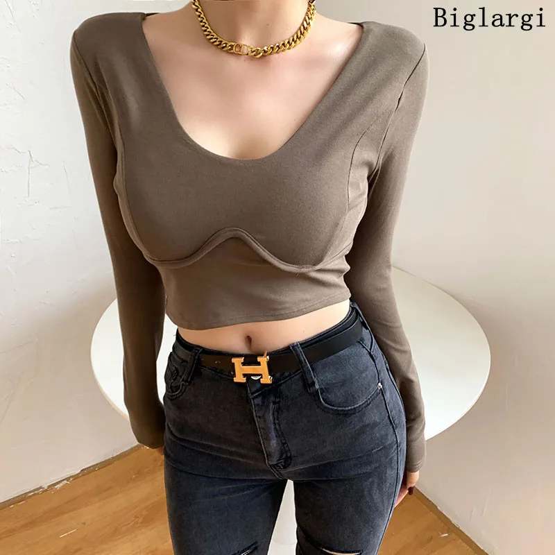 

Spring Summer Sexy Women Short Solid T-shirt Bottoming Basic Chic Slim Fashionable Korean Lady Tops New 2022 Camiseta Mujer