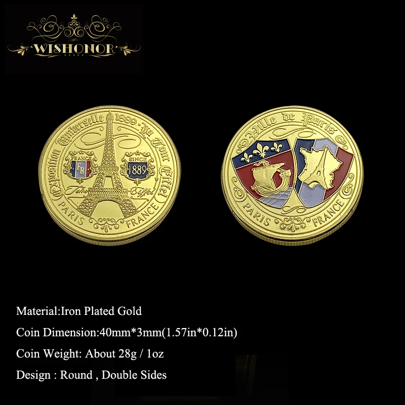 1889 французская памятная монета в Париже необычная с золотым покрытием Эйфелева