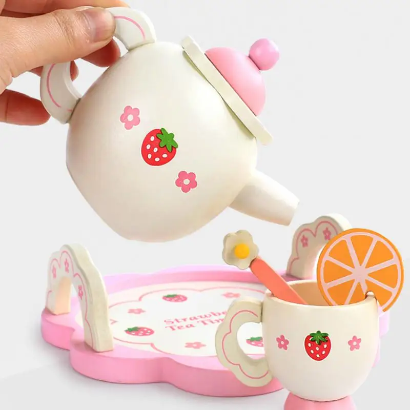 Имитирующий деревянный кухонный розовый чайный набор игровой домик Обучающие