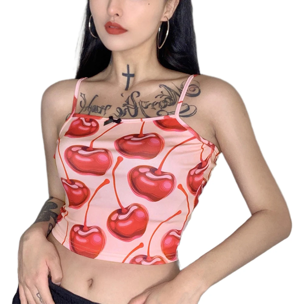2020 модный тренд женские летние кроп-топы с милым принтом вишни повседневные