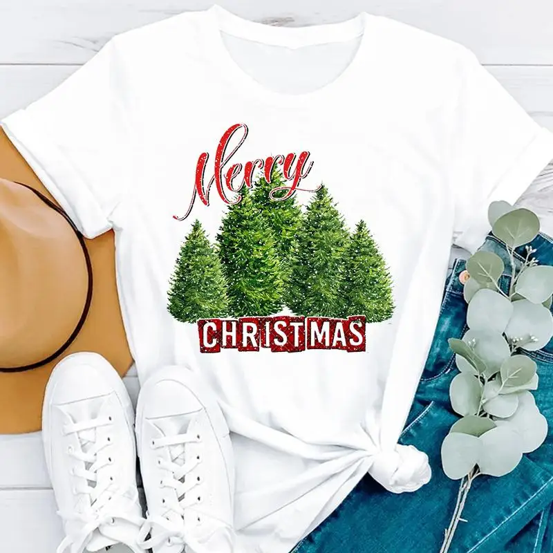 

Женская рождественская Праздничная Милая зимняя футболка, праздничный женский топ, графическая футболка, футболка, мультяшная одежда, ново...