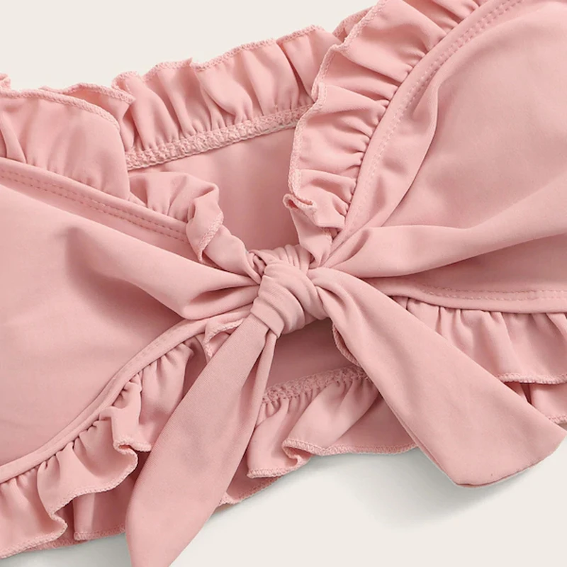 Женское бикини с узлом однотонный бандо одежда для плавания сексуальная без