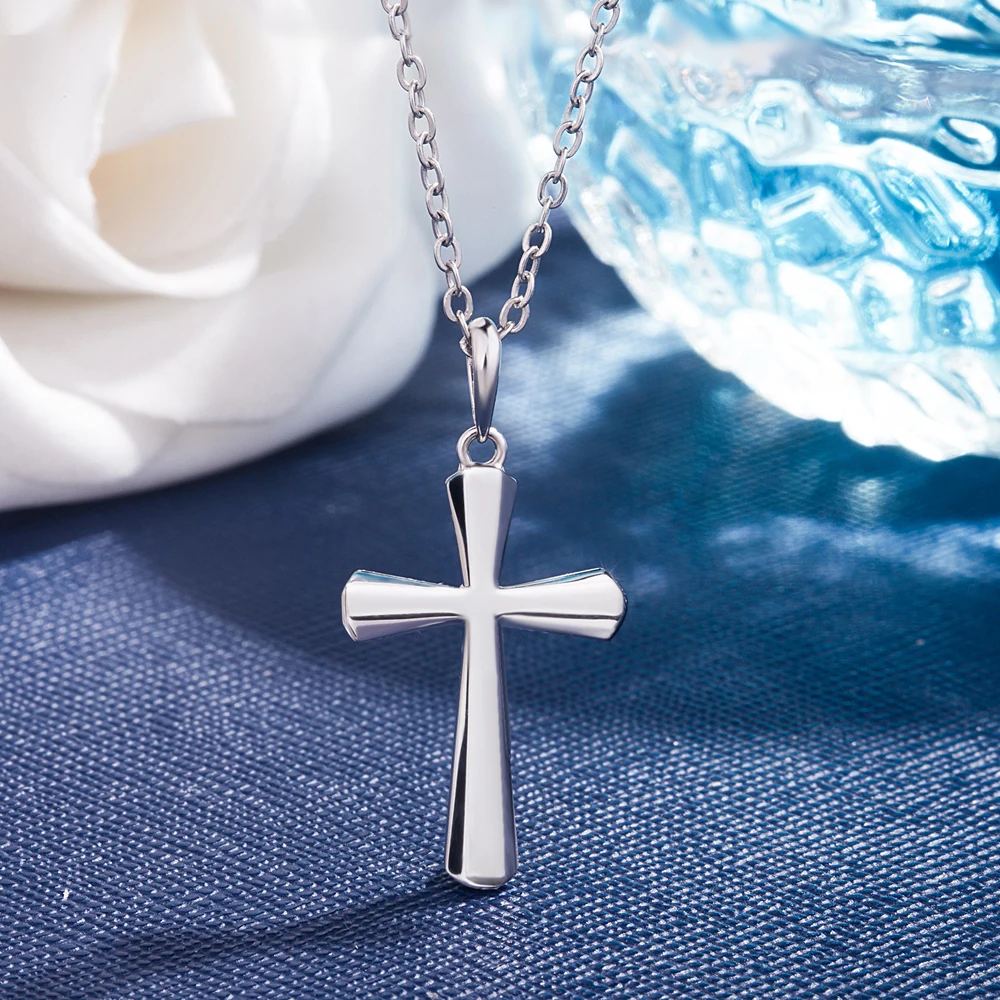 Religious Style Jewelry Women's S925 Sterling Silver Cross Pendant Chokers Necklace Classic Solid Chain 45CM With Giftbox | Украшения и