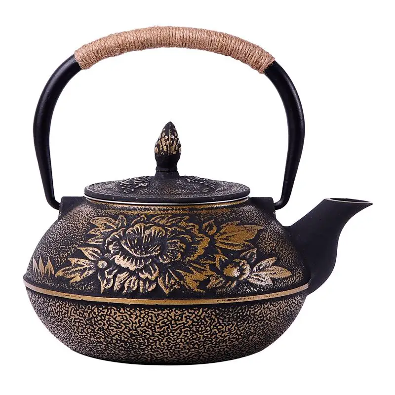 

Чайник без покрытия, железный чайник, железный чайник, большой железный чайник с пионами, 900 мл
