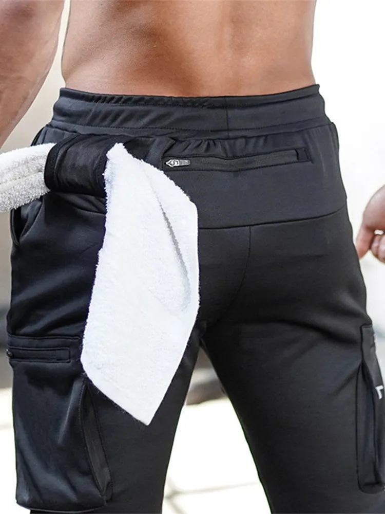 

European American Sports Cargo Pants Men's Camouflage Fitness Sweatpants Running Training Pants Male Fashion Zipper Trousers