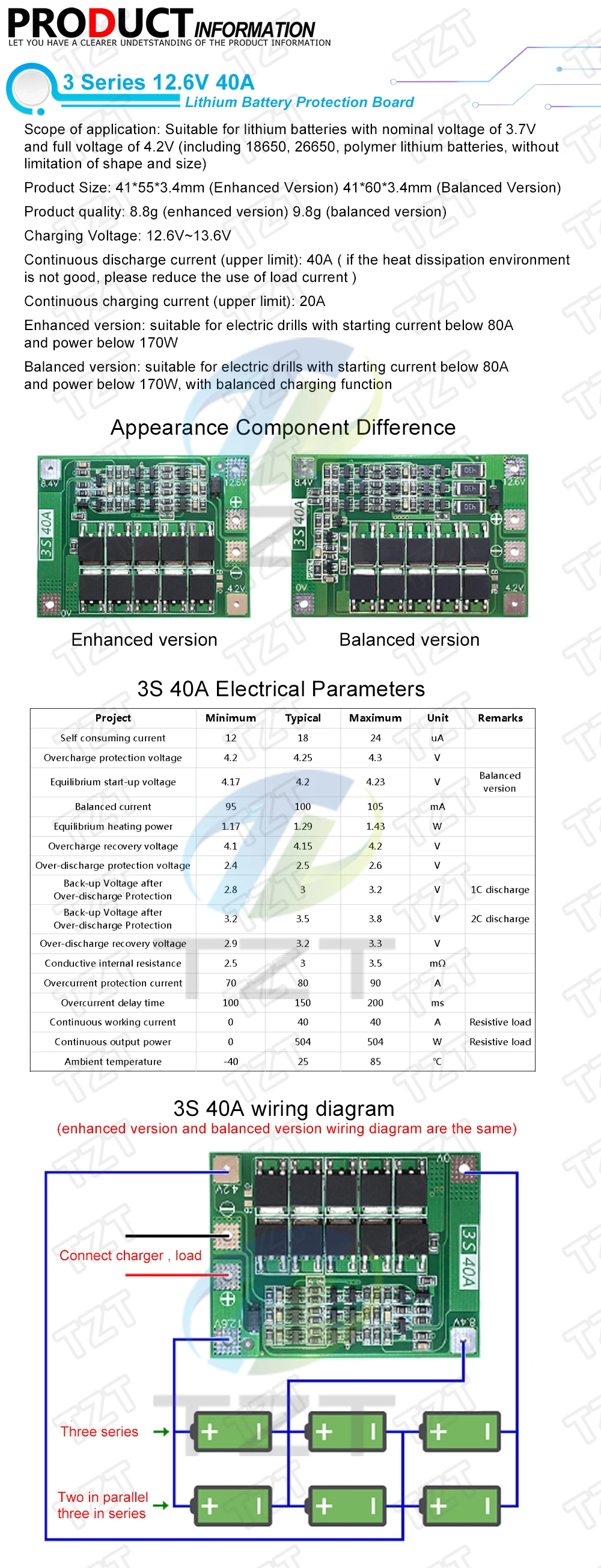 3 S/4S 40A 60A литий-ионный аккумулятор Защитная плата 18650 BMS для электродвигателя 11,1 V 12,6 V/14,8 V 16,8 V