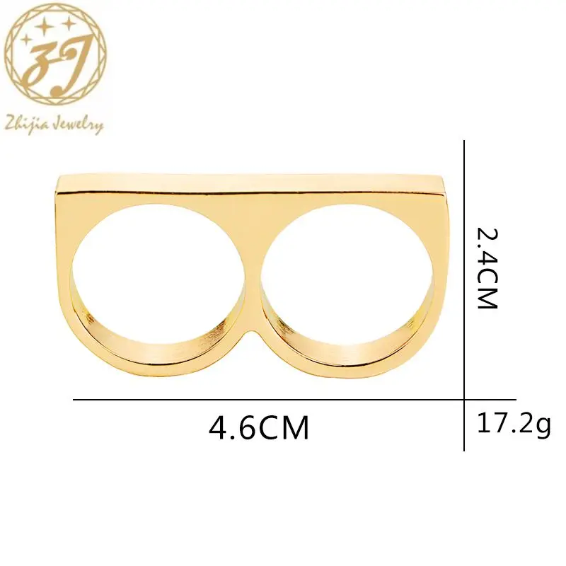 zhijia two finger rings man metal hard ring for party 2 fingers Ring Rebellious revolt personality Jewelry creative | Украшения и