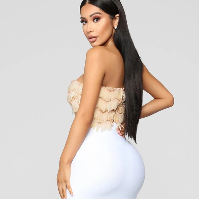 Sexy Strapless Sequins Tank Top Women Off The Shoulder Sleeveless Club Glitter Top Fashion Summer Sequined Vest Crop Tops