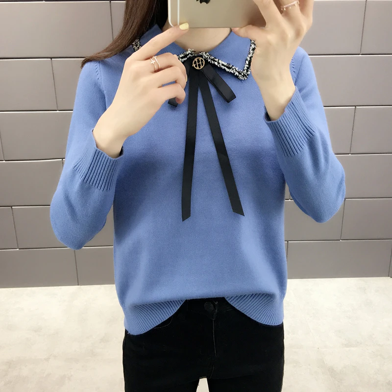 

Pullover Sweater Women's 2020 Autumn Winter New Doll collar Loose knitting Sweater Female Casual sweet Bottoming Sweater R426