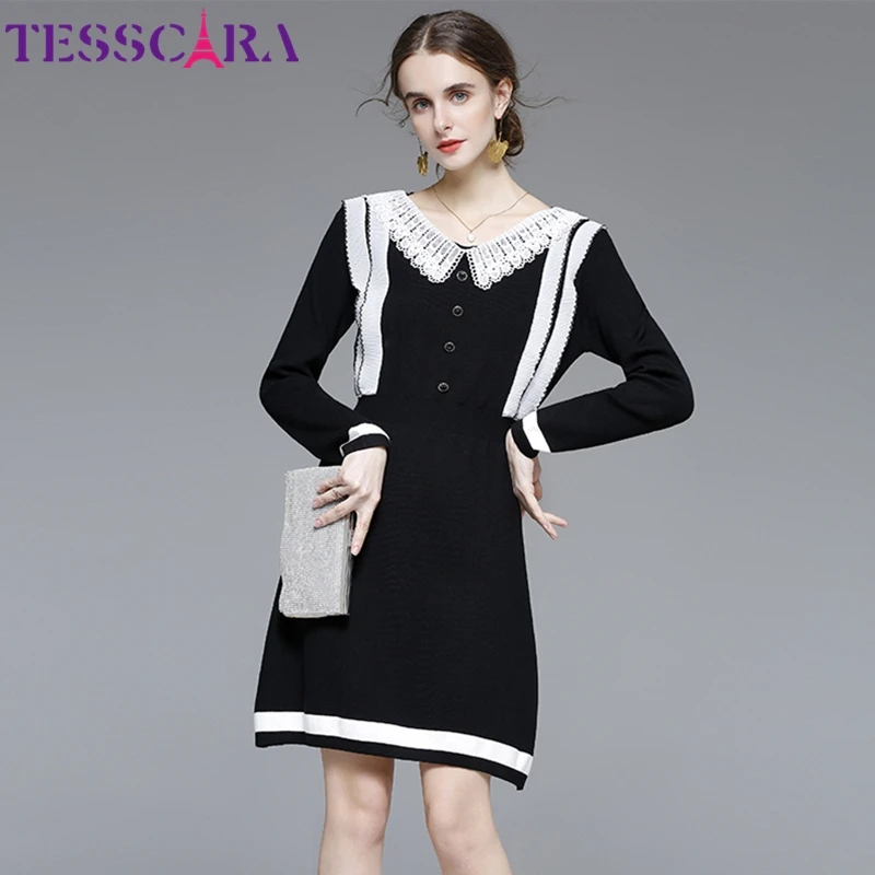 Женское осенне зимнее элегантное платье свитер TESSCARA высококачественное