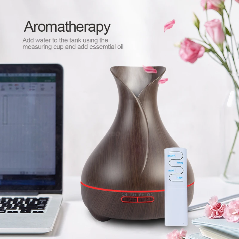 

Ultrasonic Air Humidifier 550ml Aroma Essential Oil Diffuser with Wood Grain 7 Color Changing LED Lights for Office Home