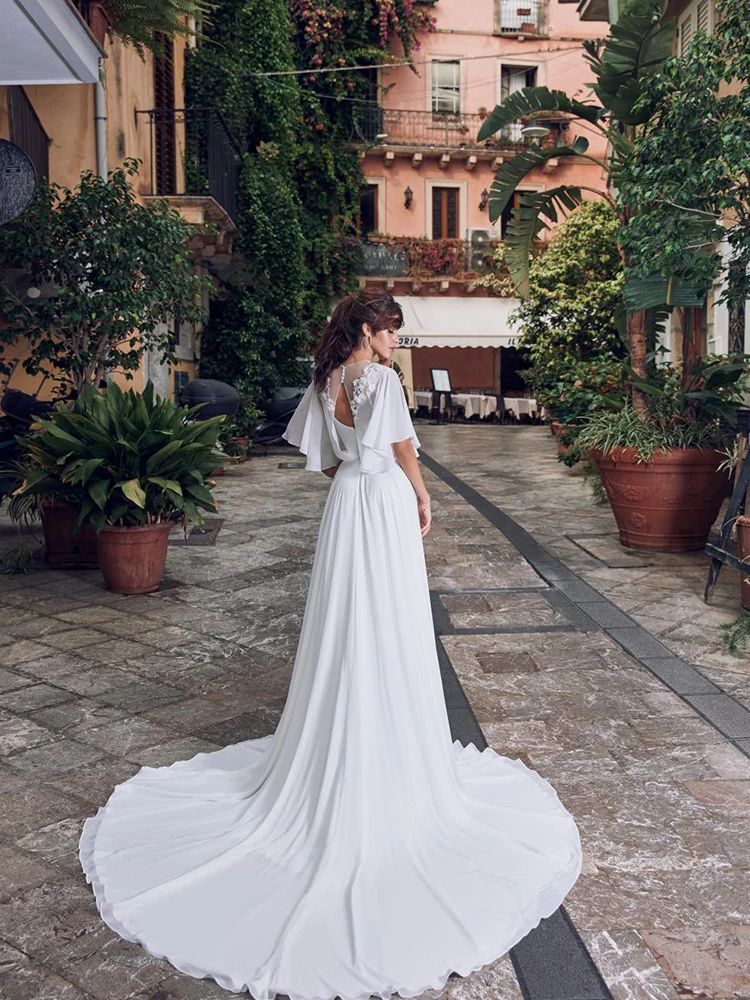 

Hi Shy Bride New Simple Wedding Dress Backless Sleeveless Design Chiffon Lace Bride Dresses Princess Dress Plus Size Tailor-made