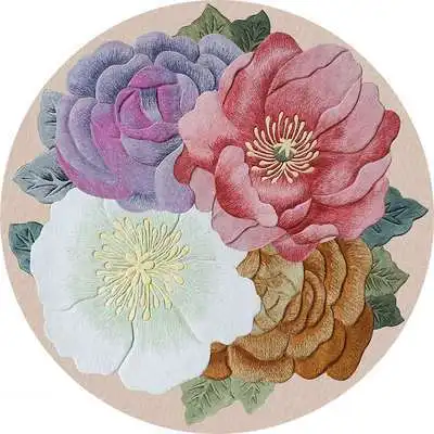 

Flower Print Round Living Room Bedroom Non-slip Mat Carpet CustomCustom Size
