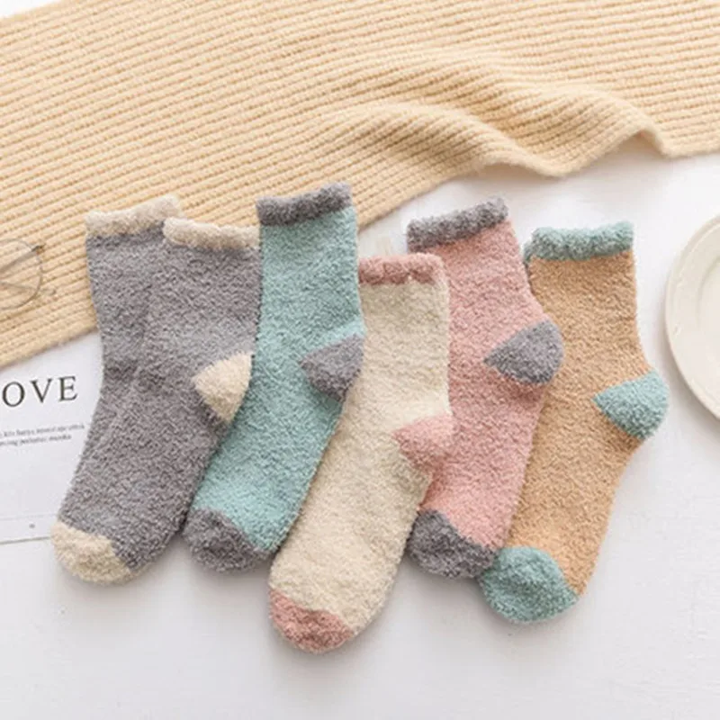 

Coral Fleece Winter Warm Women Socks Japan Korea Cute Plush Thicken Candy Colors Girl Socks Home Sleep Snow Stockings