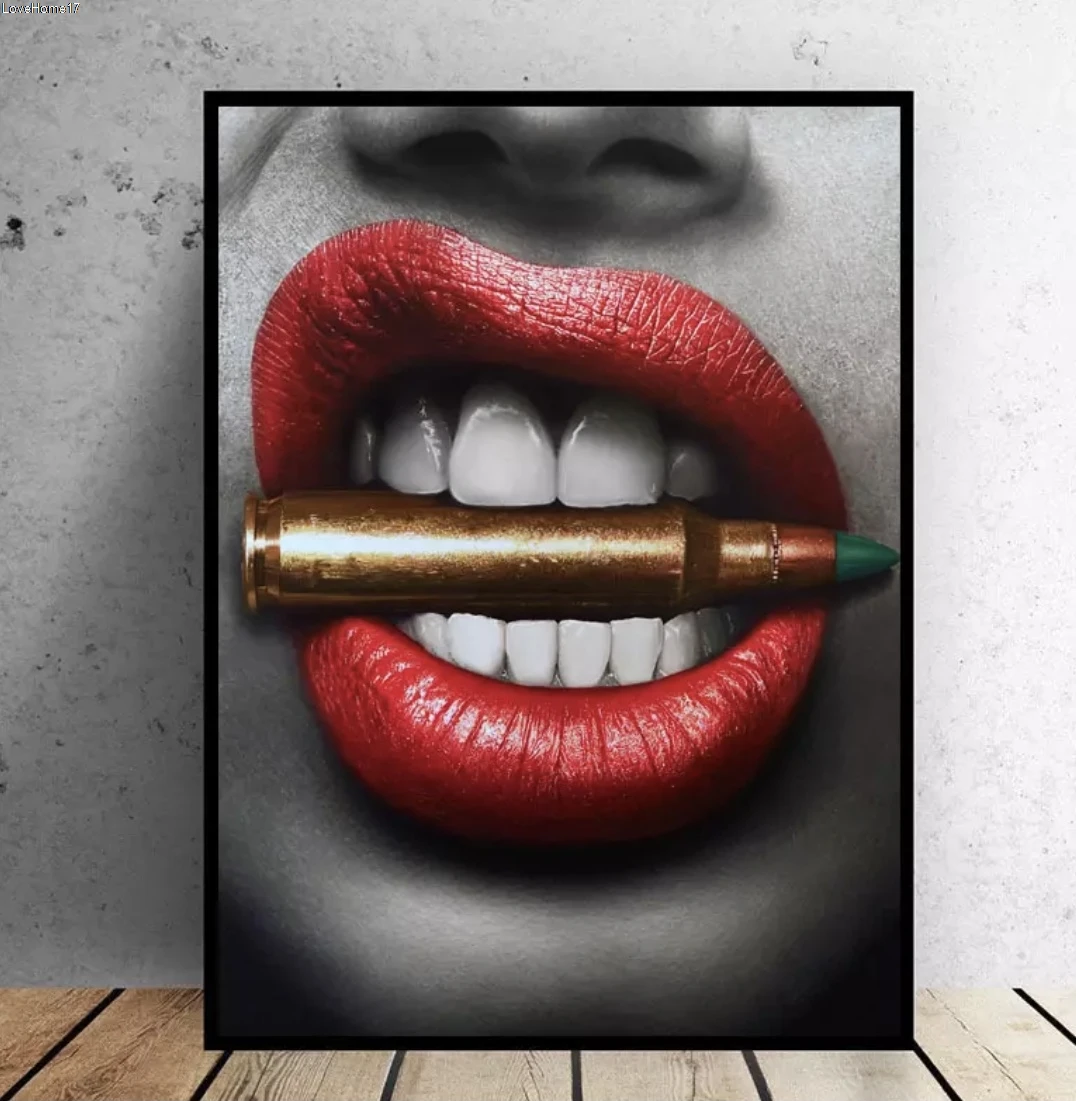 

Lips Bullet Realism Frameless Art Wall Poster Inkjet Canvas Oil Painting Classic Nordic Room bedroom Decorations