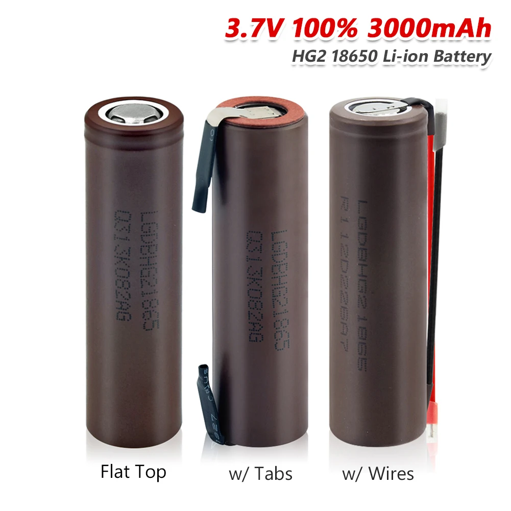 2шт 3 7 V 3000mAh 18650 литий ионный аккумулятор плоский верхний провод вкладка для