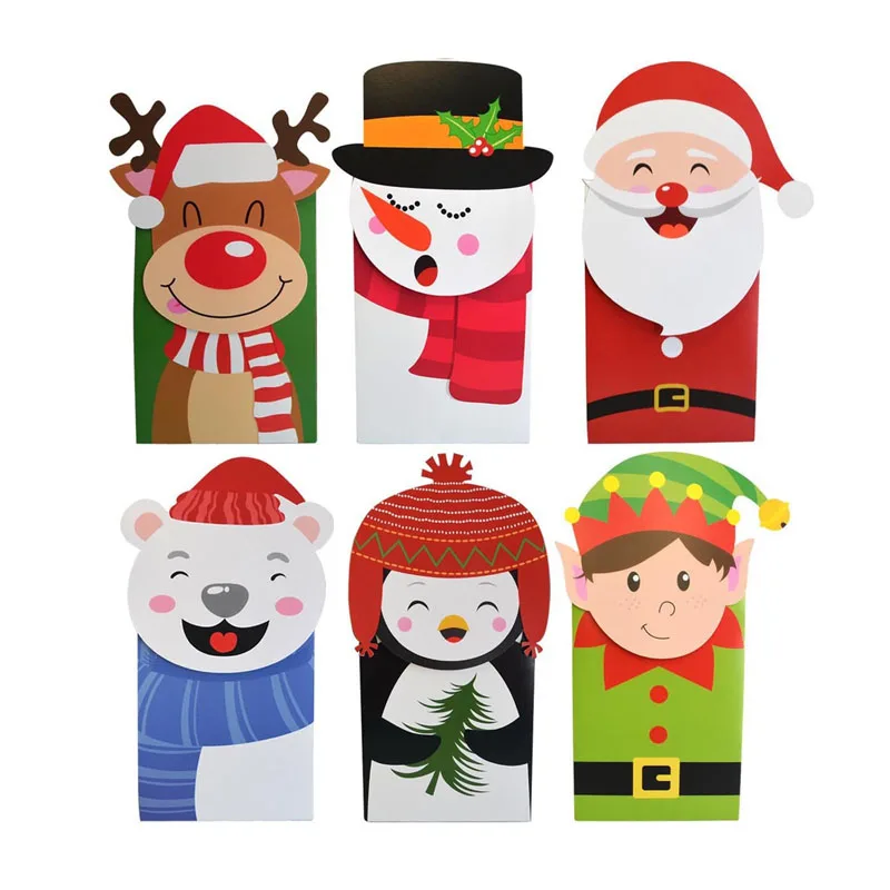 

12 Pieces Cartoon Style Christmas Candy Box Large Size Children Christmas Snowman Candy Packaging Gift Bag Holiday Paper Bag