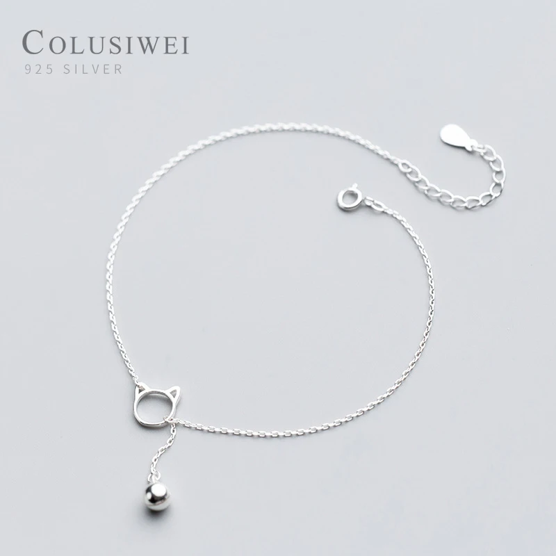 Colusiwei Kitty and Bell Серебряный ножной браслет для женщин Стерлинговое серебро 925