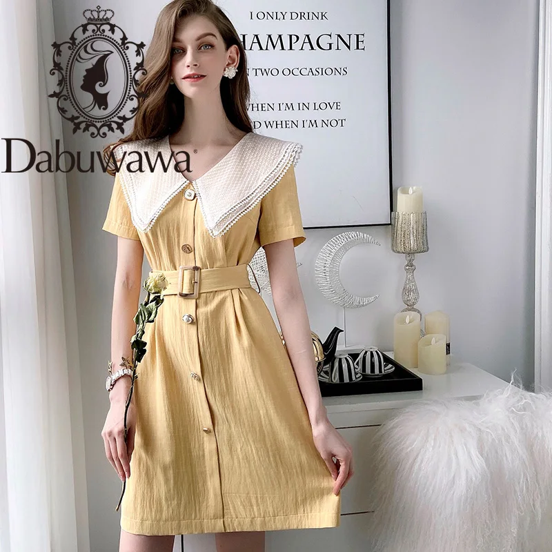 

Женское однобортное платье с отложным воротником Dabuwawa, однотонное платье с высокой талией, офисное платье DT1BDR082