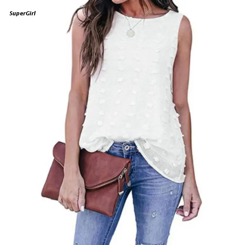 J78E женский летний топ без рукавов с круглым вырезом двухслойная шифоновая