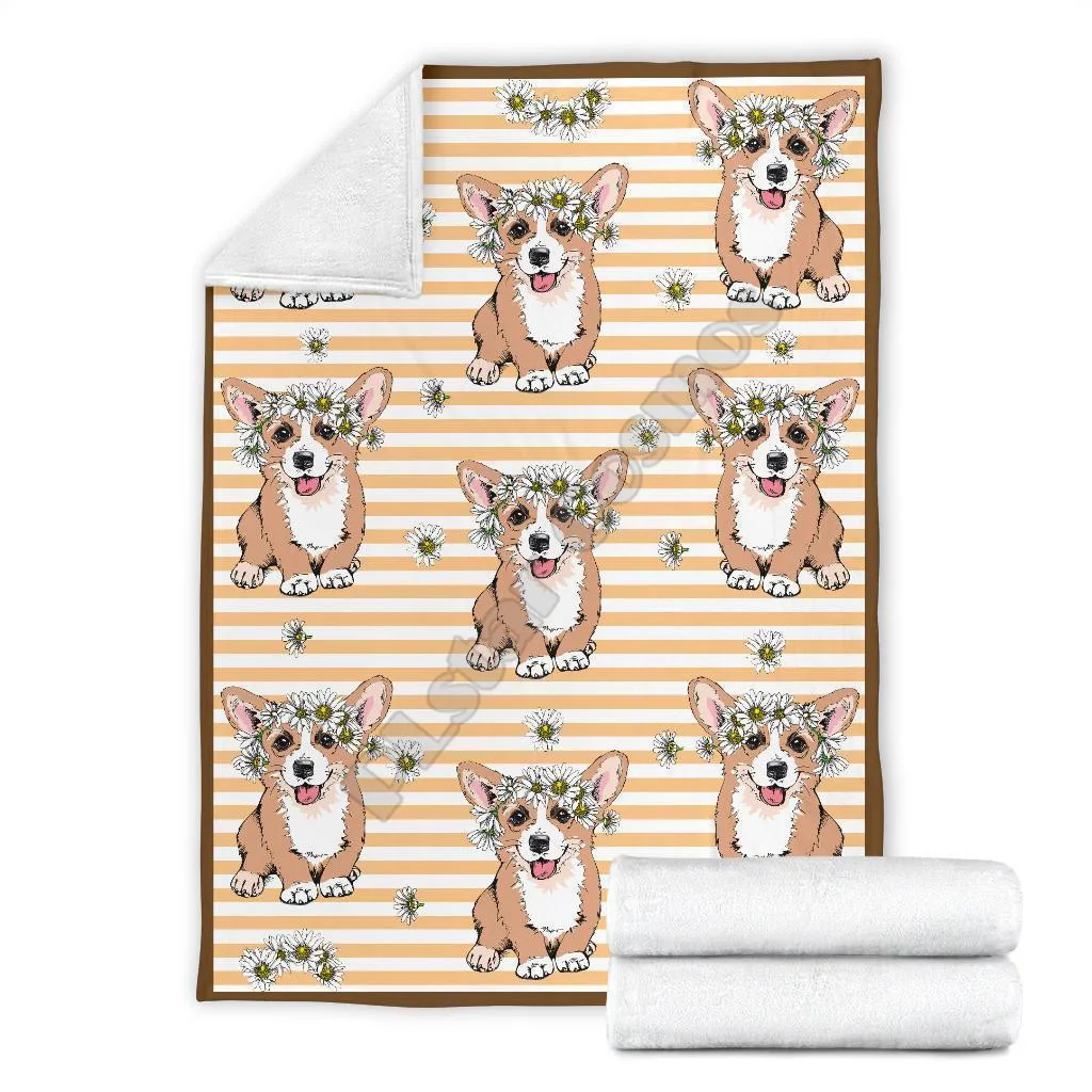 

Floral pattern corgi dog fleece blanket dog 3D printed Wearable Blanket Adults/kids Fleece Blanket Sherpa Blanket 02