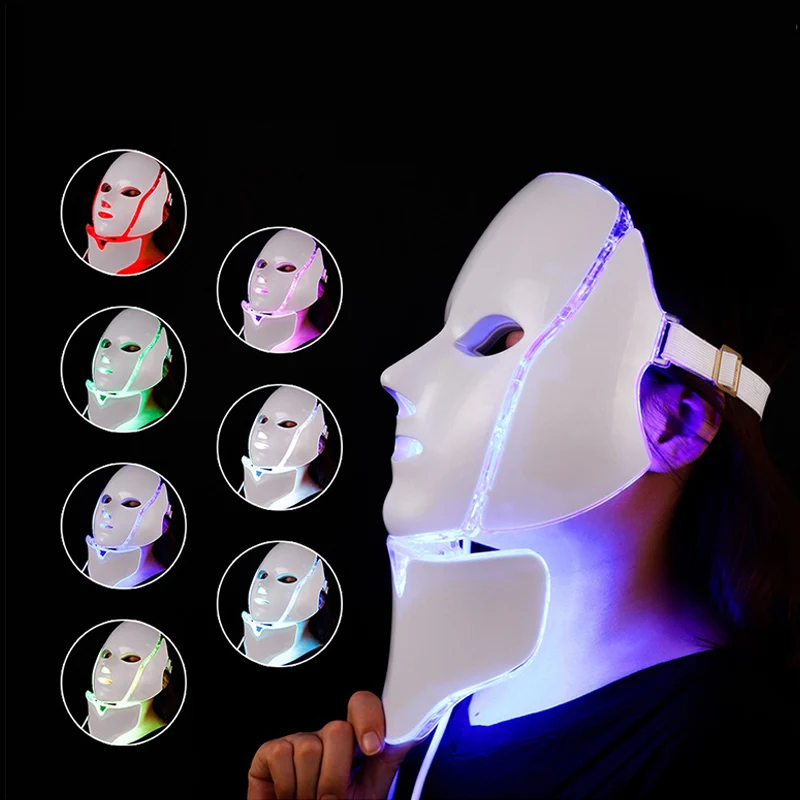Светодиодная маска для терапии лица с радиочастотным воздействием, красным светом, восстановлением морщин, фотонами 7 цветов и использованием в салонах красоты.