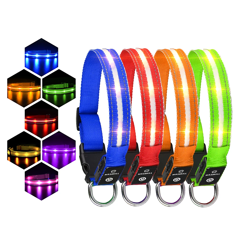 Светящийся модный нейлоновый светящийся ошейник ожерелье с защитой от потери