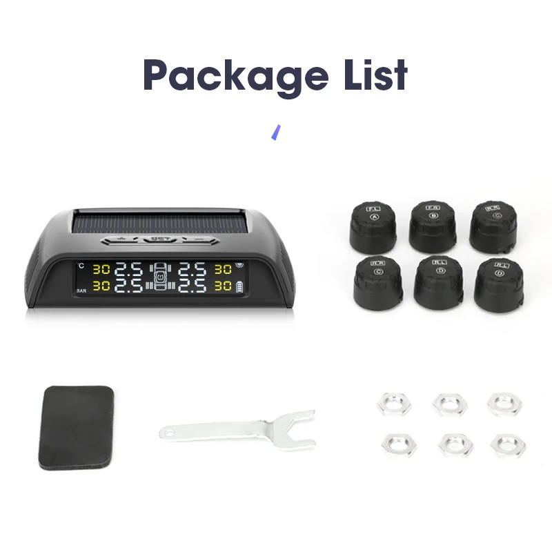 

Truck TPMS Tire Pressure Sensor Monitoring System Solar Power Auto Security Alarm Pressure Control System 6 sensor 0-8 bar tpms