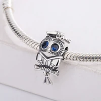 925 sterling silver blue enamel animal owl graduation pendant charm bracelet diy jewelry making for original pandora