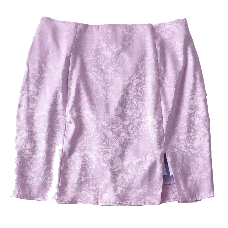 

2020 Summer purple jacquard skirt with side slits and hip skirt