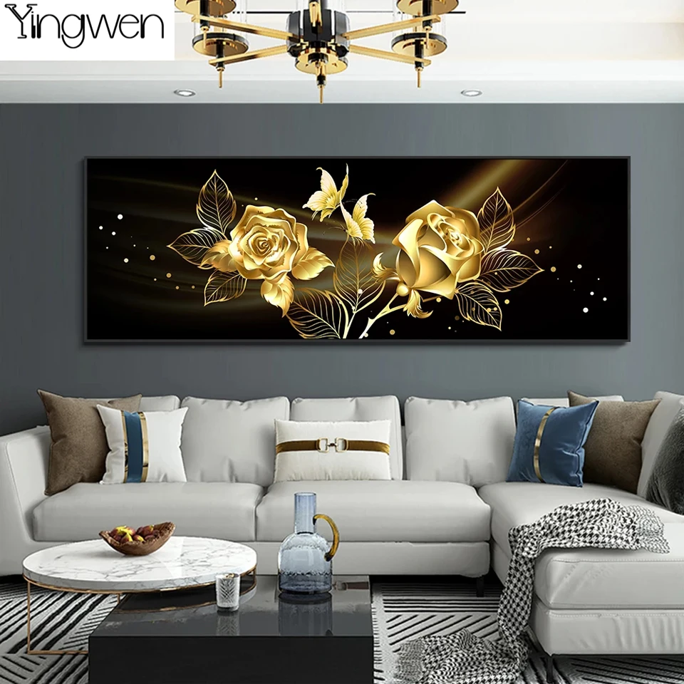 

5D DIY Diamond Painting Gold Rose Flower Full Diamonds Embroidery Sticker Picture Cross Stitch Kits Korean Decor Home Art Gift