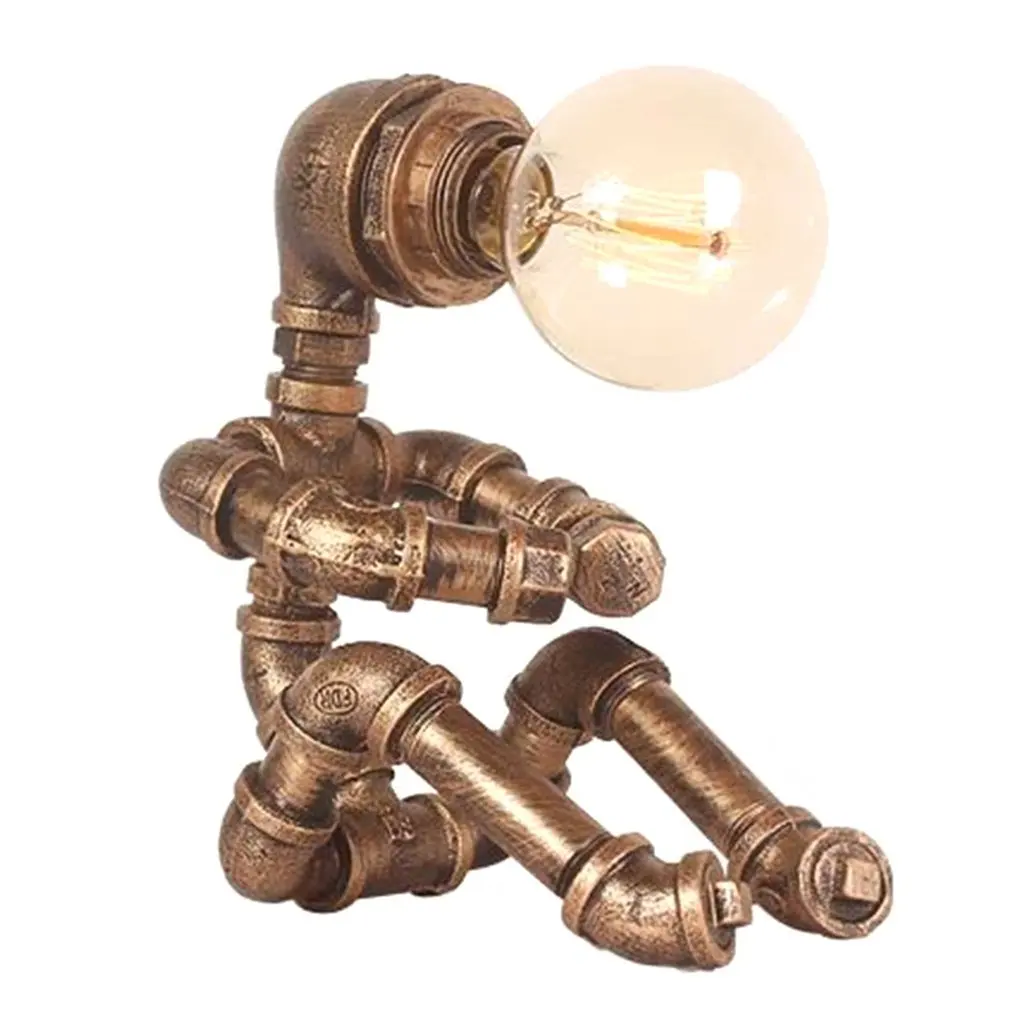 

Retro Industrial Iron Pipe Robot Table Lamp Without Bulb Anti-fouling Anti-rust Easy To Clean Saving Space Iron UK Type