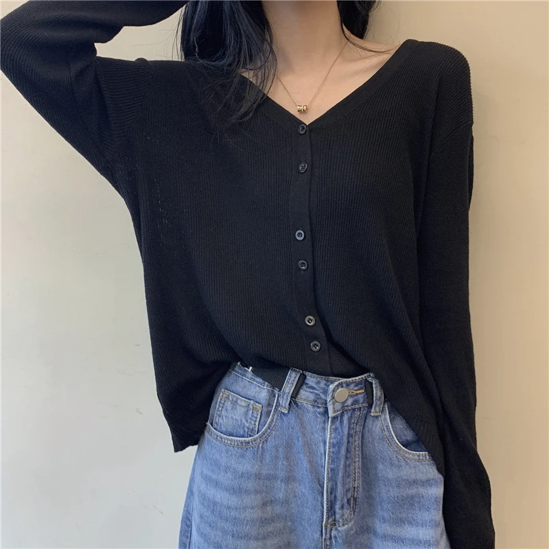 

Cardigan Women V-neck Solid Summer Chic Lightweight Candy Color Thin Fashion Street Style Comfortable Sun-proof Korean Basic New