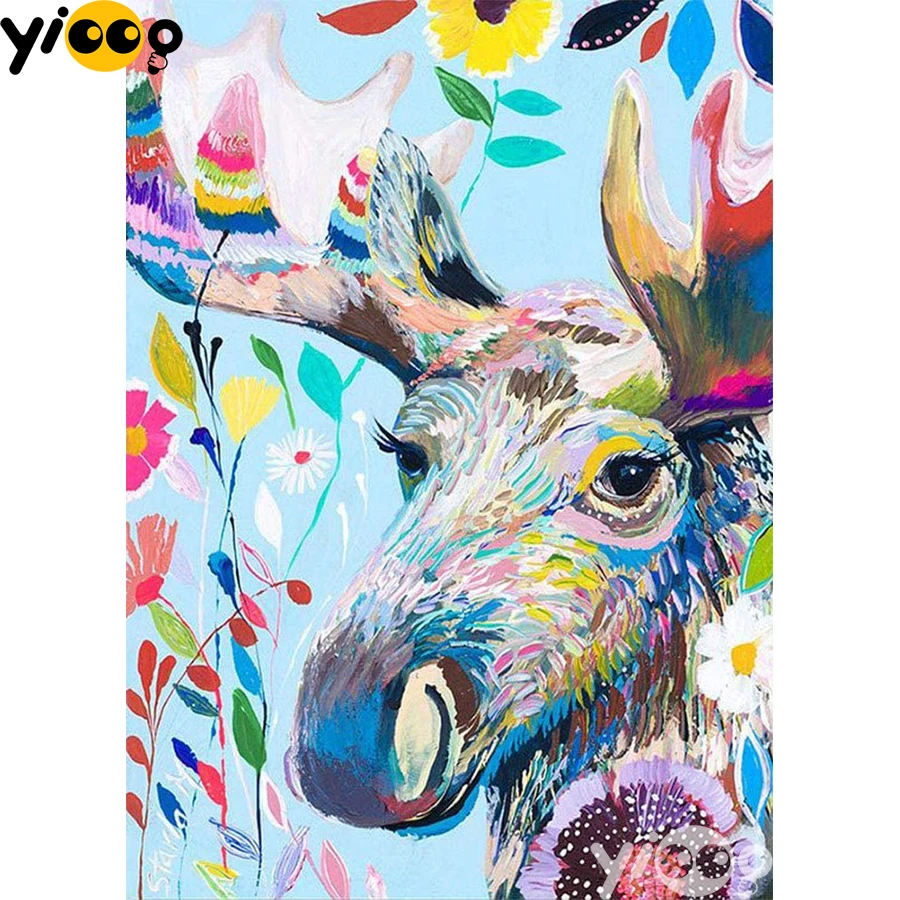 

Full Square/Round Drill Diamond Painting Cross Stitch Embroidery Colorful Elk Rhinestone Mosaic Home Decor Gift AX2250