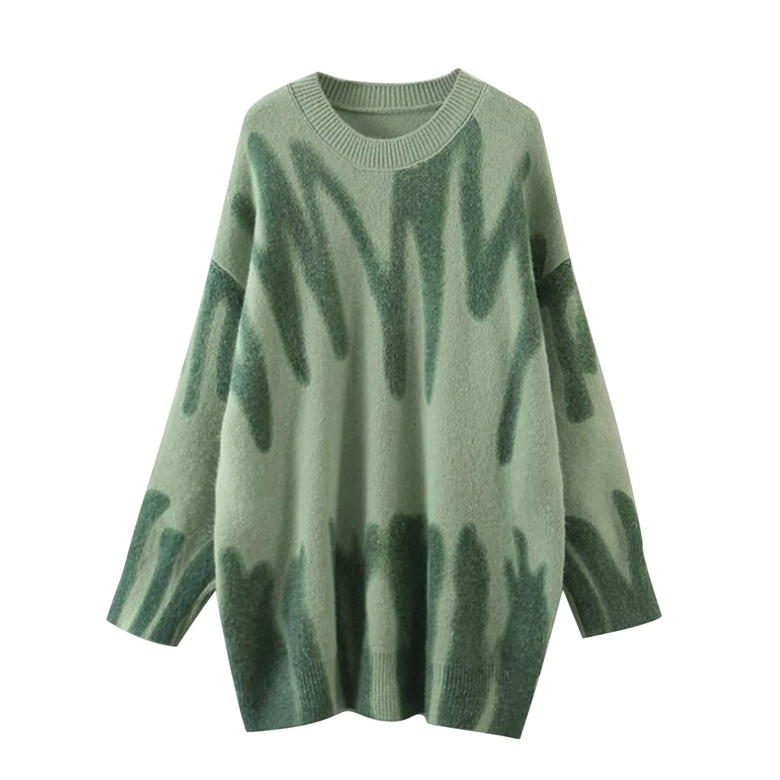 

Женский вязаный свитер в полоску, элегантный зеленый пуловер оверсайз, Свободный Длинный свитер в уличном стиле на осень и зиму