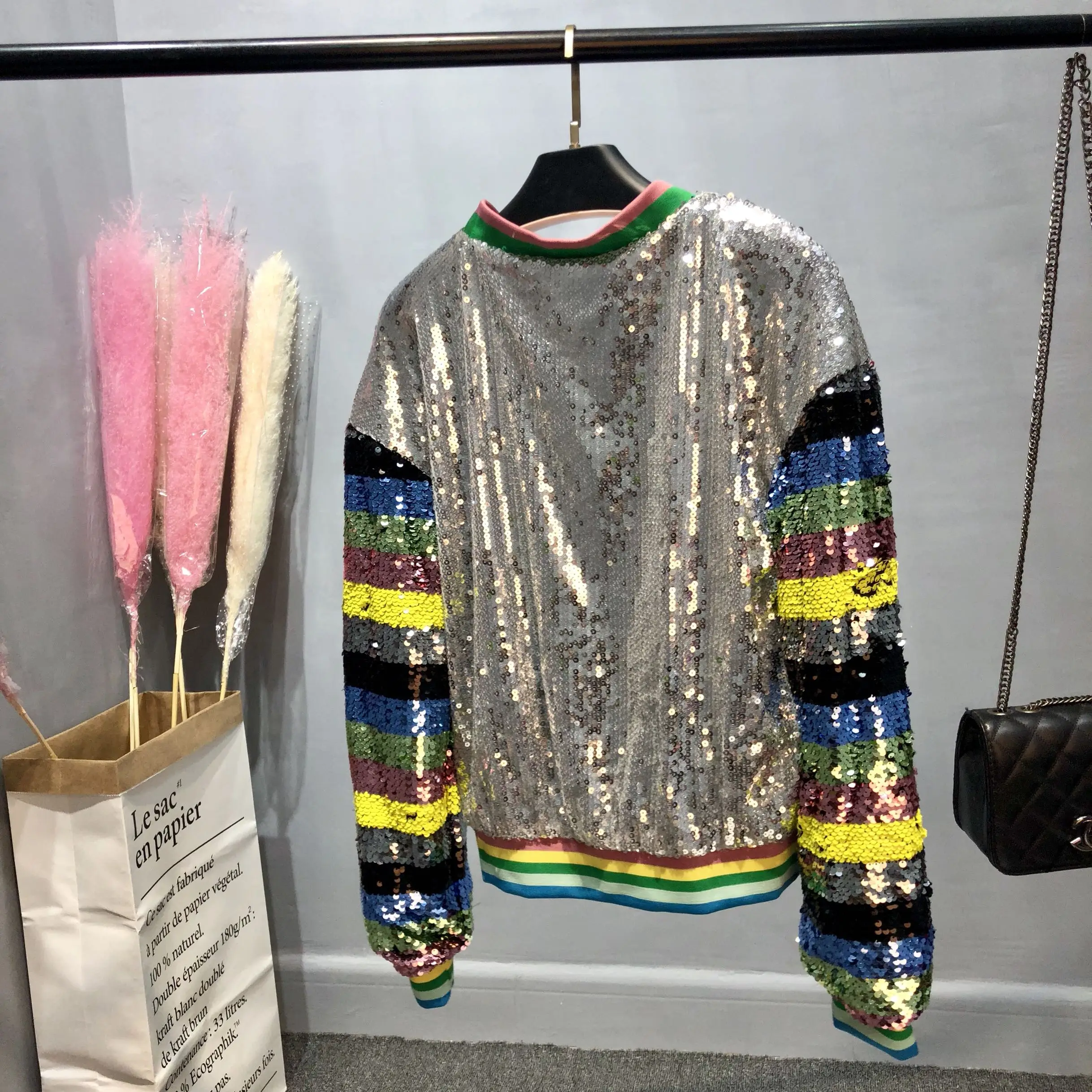 Бейсбольное Пальто Harajuku бейсбольное пальто с радужными блестками и бисером