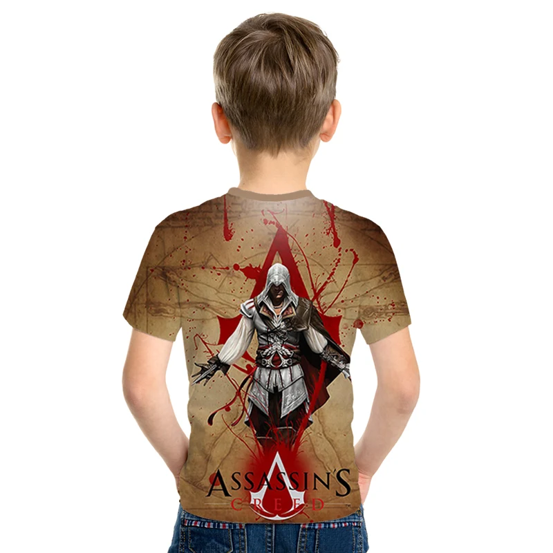 Летние детские футболки топы с 3d принтом assassins creed, повседневные Мальчики Девочки футболки, костюм Харадзюку хип-хоп Уличная одежда, футболки с аниме