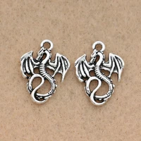 10pcs antique silver plated dragon charms pendants for jewelry making bracelet accessories diy findings 21x17mm