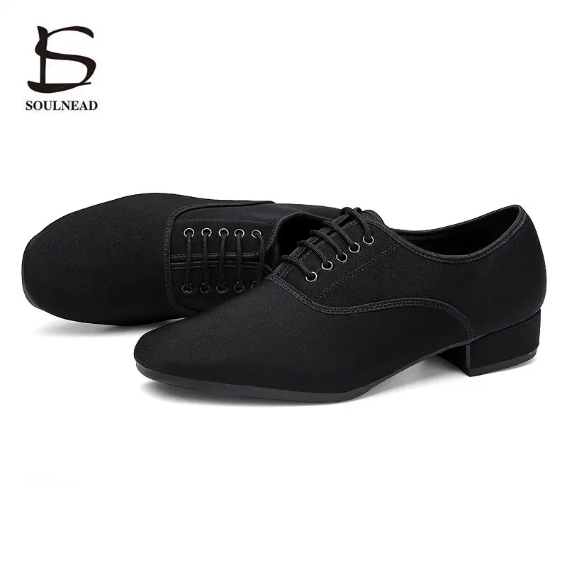 Men Latin Dance Shoes Jazz Adult Ballroom Salsa Dancing Shoes Professional Black Canvas Plus Size Low Heel Tango Dance Sneakers