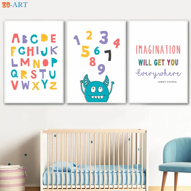 Радужные цитаты плакаты Детские картинки с цифрами алфавита образовательные