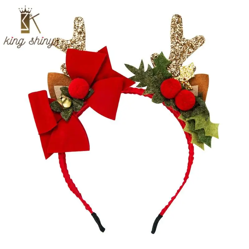 

Lovely Santa Elk Antlers Christmas Headband for Girl Elegant Flower Bell Xmas Decoration Hairband Christmas Party Gifts for Lady
