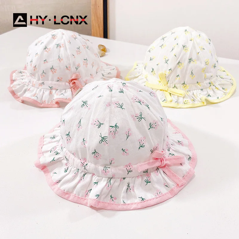

Summer Baby Floral Lightweight Breathable Adjustable Cute Fisherman Hat Girl Outdoor Travel Cotton Foldable Sun Bucket Hat