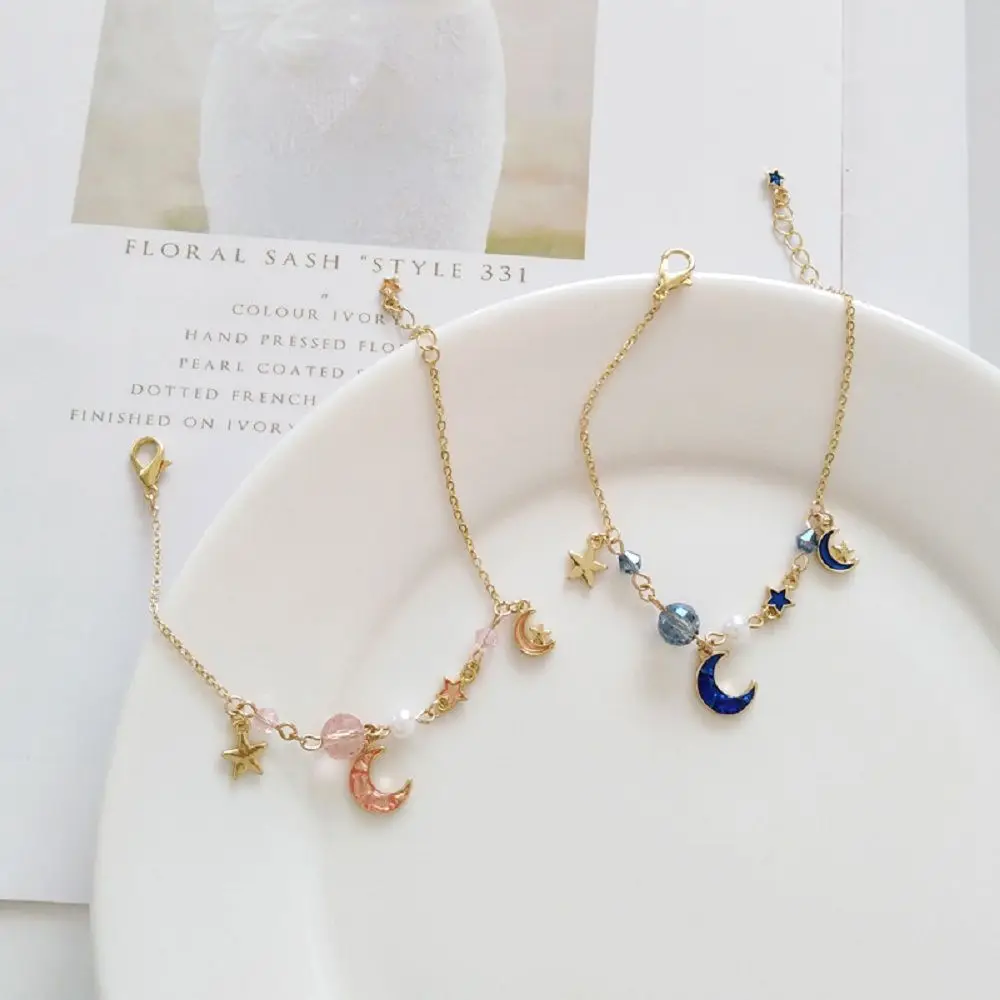 Silver Color Jewelry Creative Wrist Bangle Pearl Acrylic Bracelet Star Moon Pendant Stainless Steel Simple Style | Украшения и