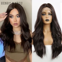 henry margu lace front synthetic hair wigs brazilian brown long wavy transparent lace closure wig for black women heat resistant
