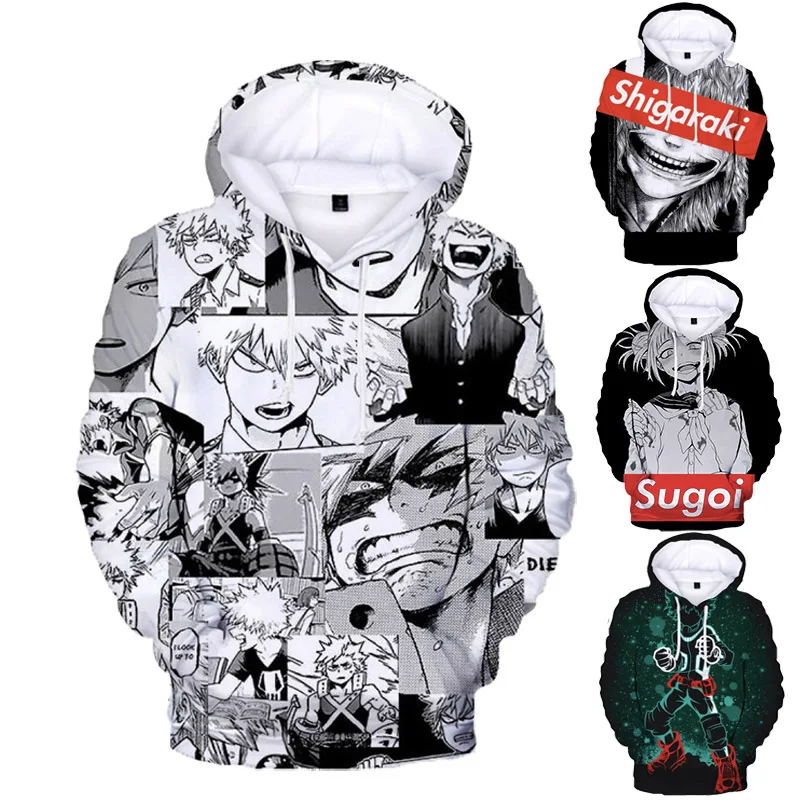 Boku No Hero Academy Bakugou толстовки с капюшоном для женщин и мужчин хип хоп с капюшоном Deku химико Тога 3D толстовки Harajuku пары одежда
