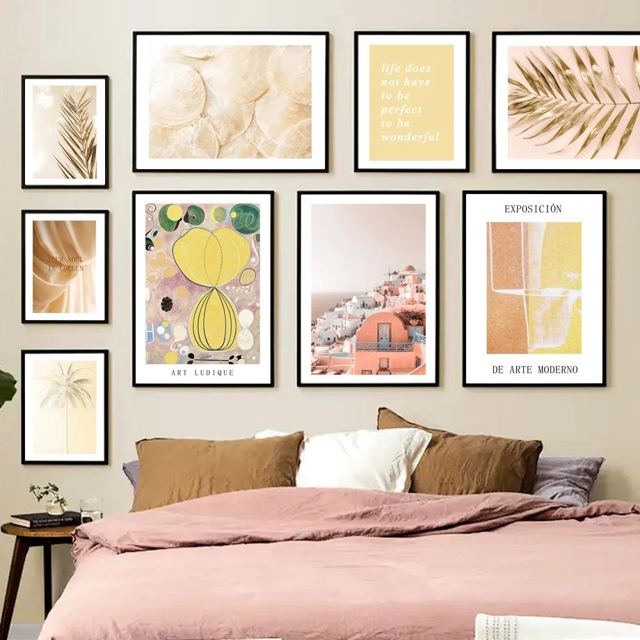 

Santorini Gold Palm Leaf Tree Abstract Playful Art Nordic Poster Wall Art Print Canvas Painting Decor Pictures For Living Room