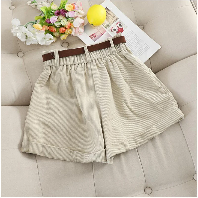 Женские зимние вельветовые шорты в Корейском стиле свободные толстые широкие