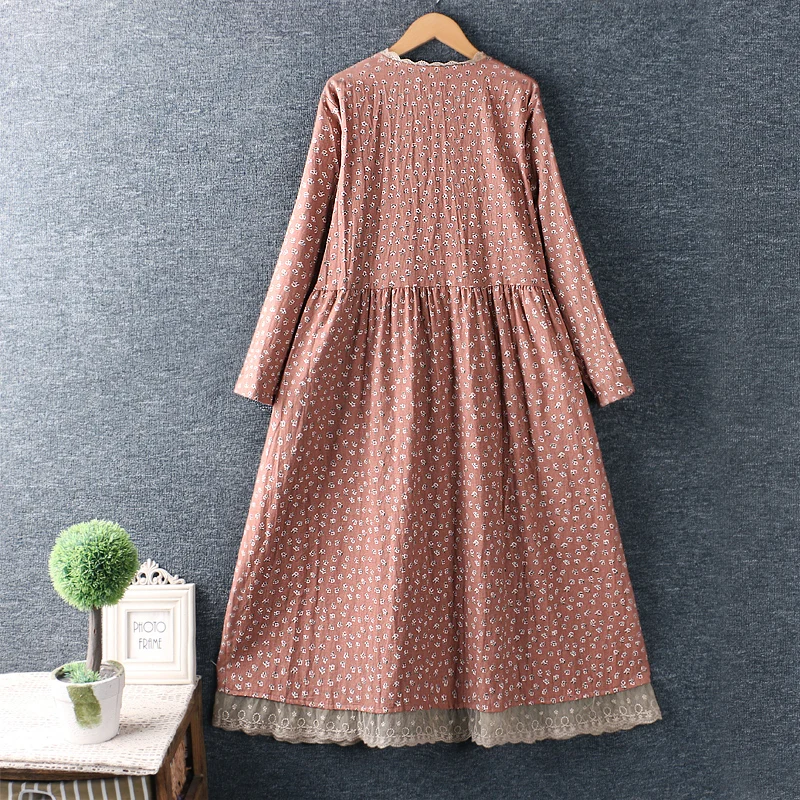 

New Spring women dress sweet fresh Floral cotton dress long sleeve loose dress