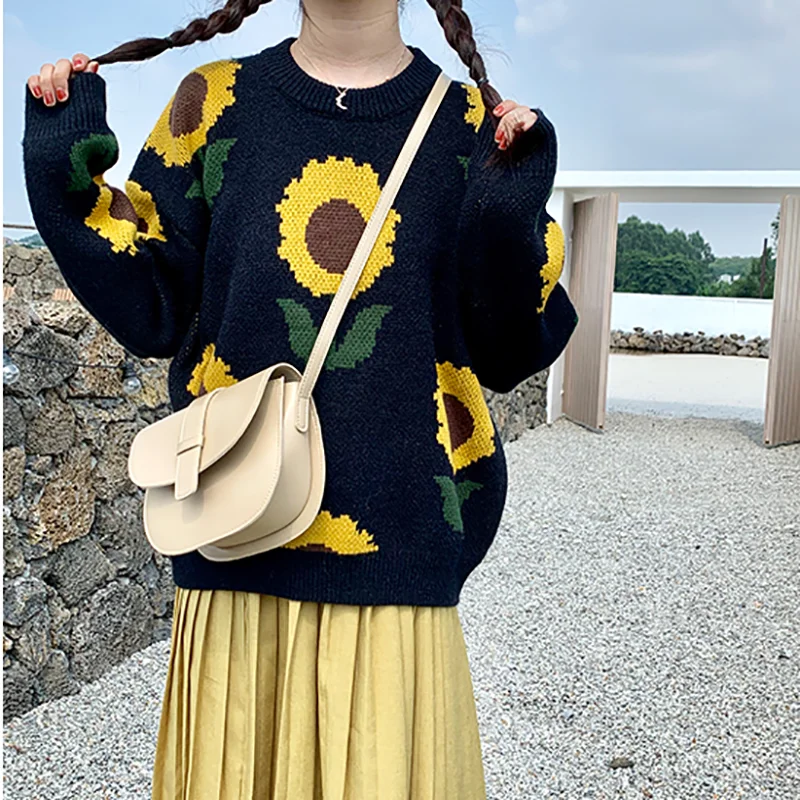 Gaganight Women Sunflower Chic Sweater Casual Loose Girls Fashion Pullover Knitted Autumn Winter Jumper Femlae Korean Pull Femme | Женская